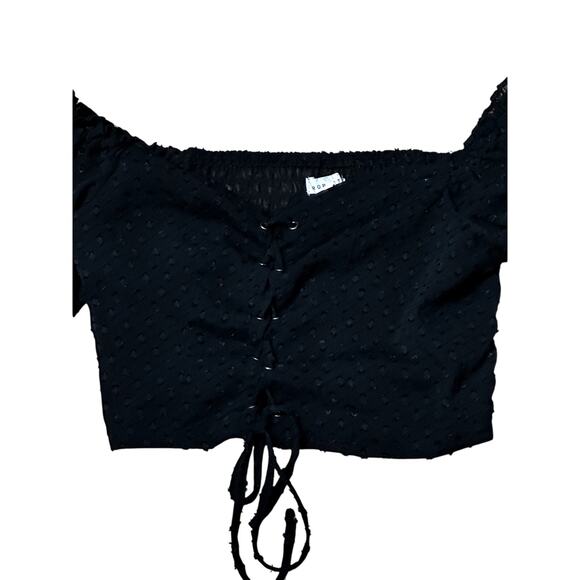 Aeropostale Cropped Top Lace Up Off Shoulder Sheer Long Sleeves Black W S NWOT - Picture 3 of 12